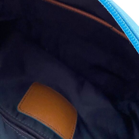 Coach Sawyer Canvas & Tan Leather Crossbody Bag in Blue Jay Front Zipper Pocket - Picture 15 of 16